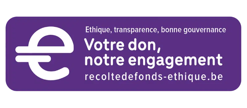 Logo violet avec un symbole en euro stylisé et le message : « Votre don, notre engagement – Éthique, transparence, bonne gouvernance ».